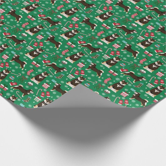 柴犬ブラック&タンクリスマスドッグ ラッピングペーパー (角)