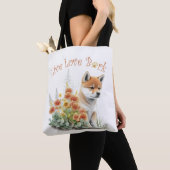柴犬ママ フローラル トートバッグ (クローズアップ)