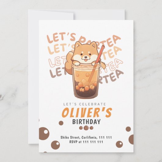 柴犬モダン誕生日パーティー サンキューカード (正面)