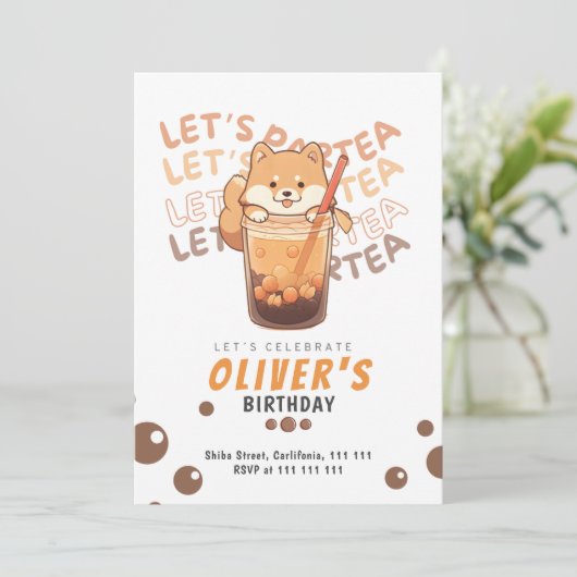 柴犬モダン誕生日パーティー サンキューカード (スタンド正面)