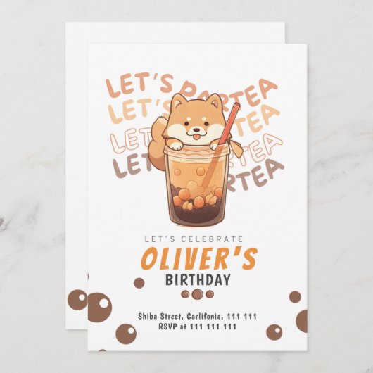 柴犬モダン誕生日パーティー サンキューカード (正面/裏面)