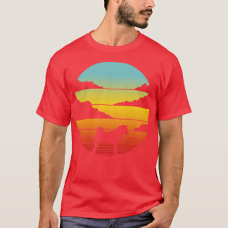 柴犬レトロヴィンテージサンセット60s 70s 男性へ Wom Tシャツ