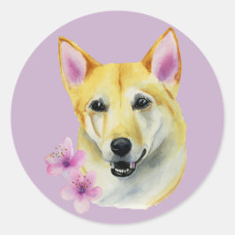 柴犬付き絵画桜 |ドッグアート ラウンドシール