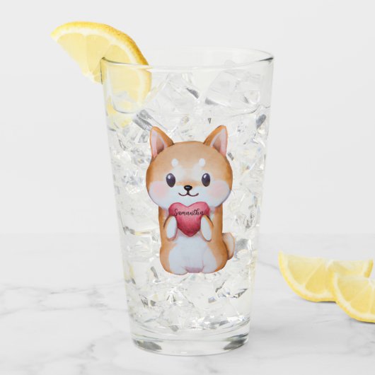 柴犬保持ハート タンブラーグラス (アイス正面)