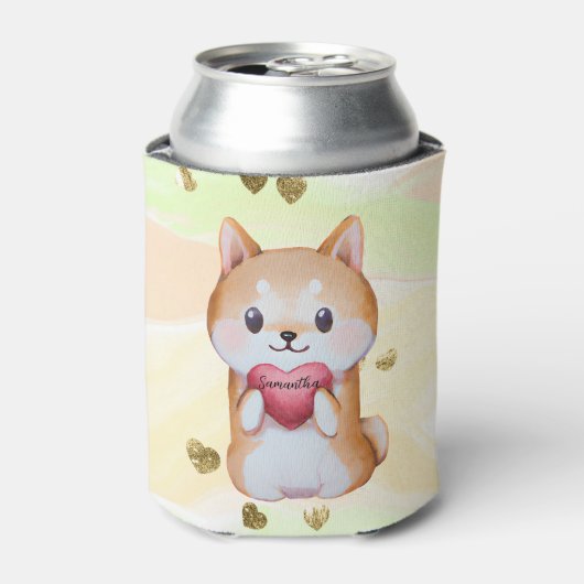 柴犬保持ハート 缶クーラー (缶正面)