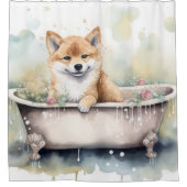 柴犬入り浴槽水彩犬アート シャワーカーテン (正面)
