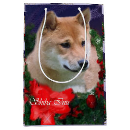 柴犬愛好家のクリスマス ミディアムペーパーバッグ