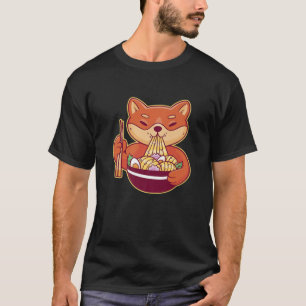 柴犬日本のドッグ食べラーメン Tシャツ
