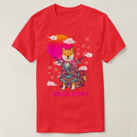 柴犬日本の美学桜さくらんぼブロッサム Tシャツ (デザイン正面)