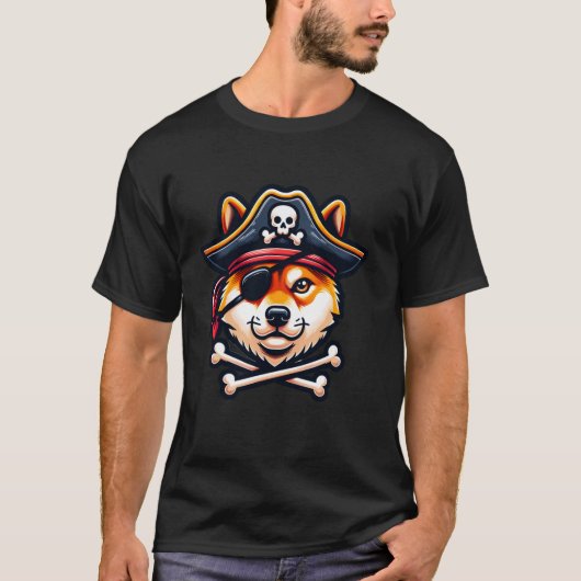 柴犬海賊の衣装スカルクロスボーンズドッグラブ Tシャツ (正面)