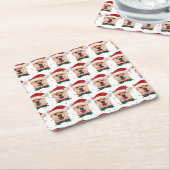 柴犬犬がクリスマススターを育てる スクエアペーパーコースター (アングル)