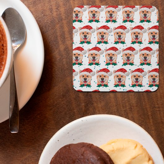 柴犬犬がクリスマススターを育てる スクエアペーパーコースター