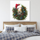 柴犬犬がサンタハットを着て座っている キャンバスプリント (インサイチュ (寝室))