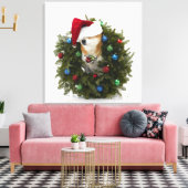 柴犬犬がサンタハットを着て座っている キャンバスプリント (インサイチュ (リビング))