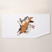 柴犬犬とウサギ – 一緒よくはしゃぐにデザイン バスタオル (バスタオル)