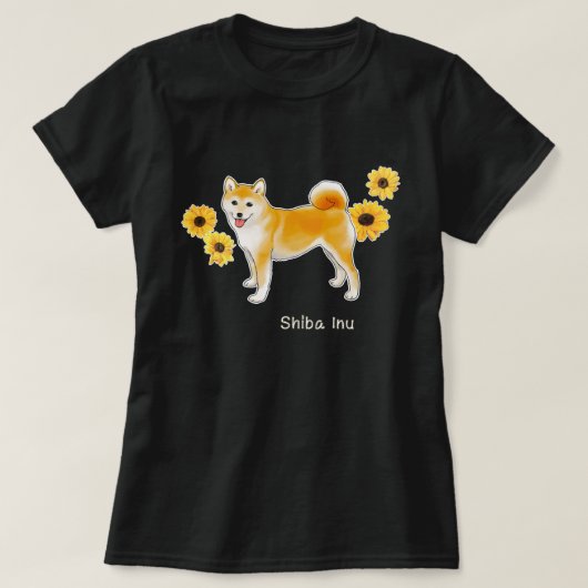 柴犬犬とヒマワリ Tシャツ (デザイン正面)