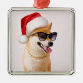 柴犬犬のサンタクロース赤帽子 メタルオーナメント (正面)