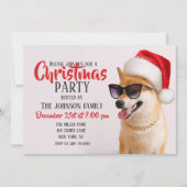 柴犬犬のサンタクロース赤帽子 招待状 (正面)