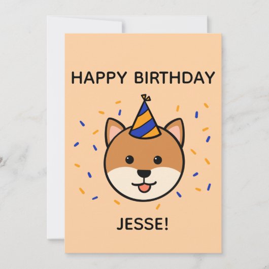 柴犬犬 |ブルー&オレンジ誕生日フラット カード (正面)