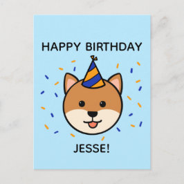 柴犬犬 |青とオレンジの誕生日挨拶 ポストカード