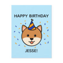 柴犬犬 |青とオレンジの誕生日挨拶