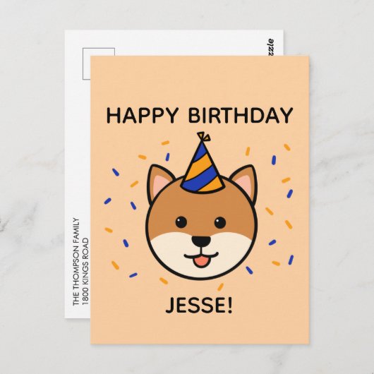 柴犬犬 |青とオレンジの誕生日挨拶 ポストカード (正面/裏面)