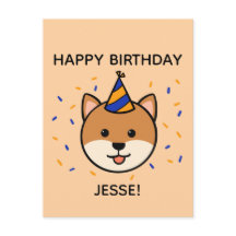 柴犬犬 |青とオレンジの誕生日挨拶