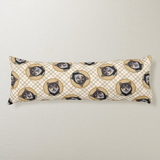 柴犬絵を描ズブラックアンドタンオリジナルドッグアート ボディピロー (正面)