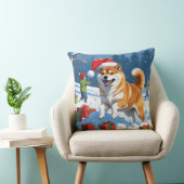 柴犬走のクリスマス帽子と雪の中 クッション (椅子)