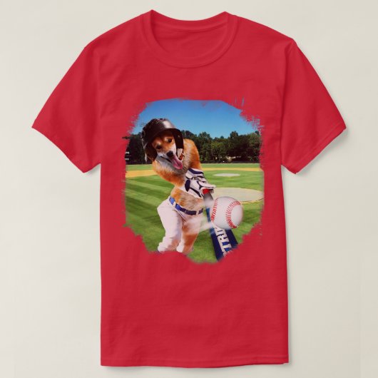 柴犬遊ドッグ野球 Tシャツ (デザイン正面)