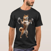 柴犬重量挙げおもしろいフィットネス Tシャツ (正面)