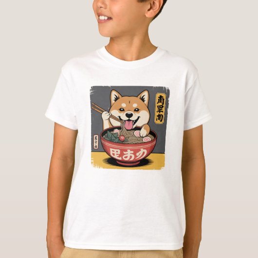 柴犬食べドッグのラーメン Tシャツ (正面)