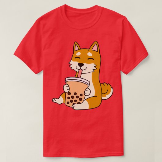 柴犬飲みバブルティー Tシャツ (デザイン正面)