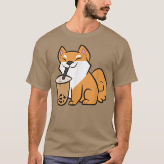 柴犬飲むバブルティーかわいい柴犬ウィット Tシャツ