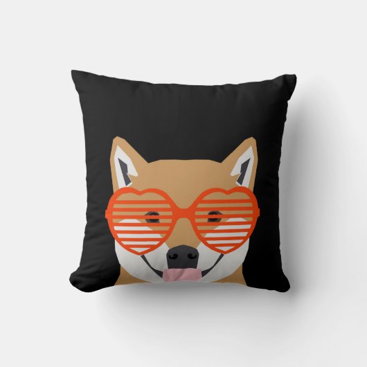 柴犬 – かわいいハートグラス – 白黒デザイン クッション (正面)