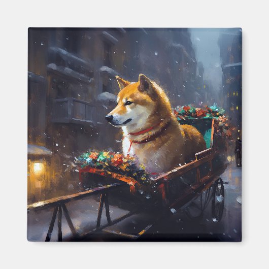柴犬 クリスマスの楽しい季節  マグネット (正面)