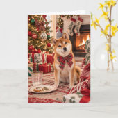 柴犬 クリスマスカード カード (黄色い花)