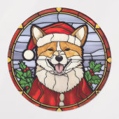 柴犬 ステンドグラス クリスマス ラベル (デザイン1)