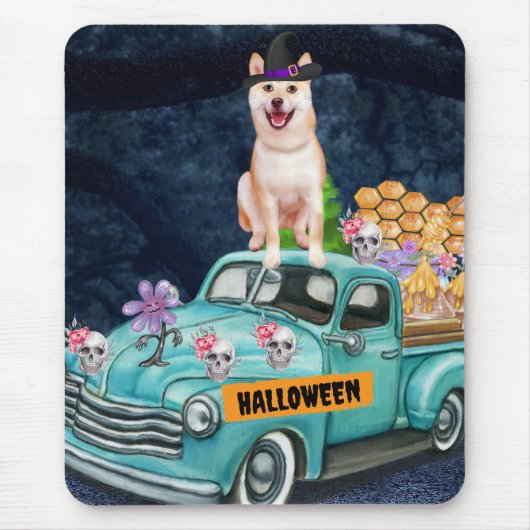柴犬 ハロウィントラック 怖い夜 マウスパッド (正面)