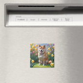 柴犬 春の花の絵 マグネット (インサイチュ (食洗機))