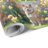 柴犬 春の花の絵 ラッピングペーパー (ロールコーナー)