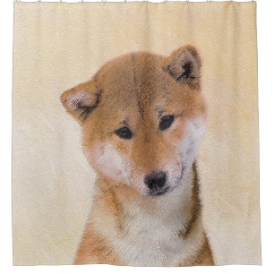 柴犬(赤)絵画のオリジナルドッグアート シャワーカーテン
