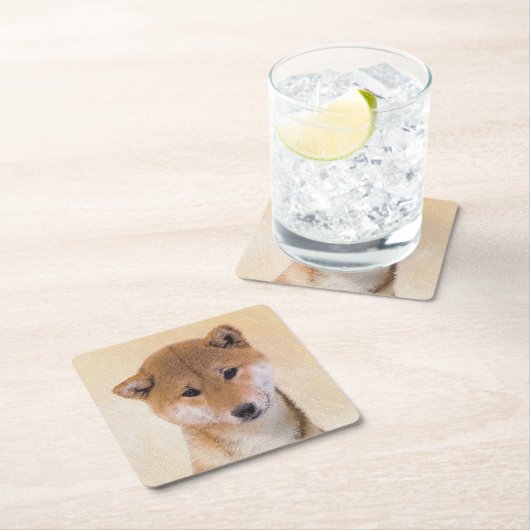 柴犬(赤)絵画ズ – オリジナルドッグアート スクエアペーパーコースター (インサイチュ)