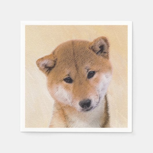柴犬(赤)絵画ズ – オリジナルドッグアート スタンダードカクテルナプキン (正面)