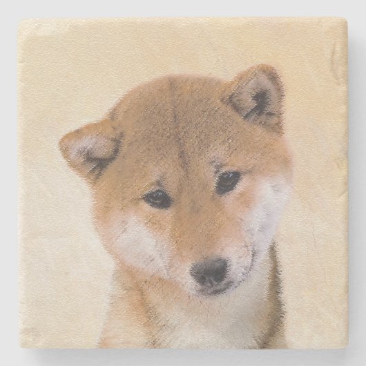 柴犬(赤)絵画ズ – オリジナルドッグアート ストーンコースター (正面)