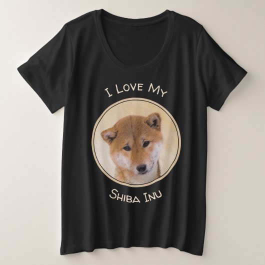 柴犬（赤）絵画ズ – オリジナルドッグアート プラスサイズTシャツ (デザイン正面)