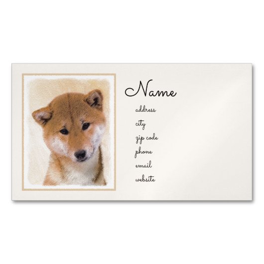 柴犬（赤）絵画ズ – オリジナルドッグアート マグネット名刺 (正面)