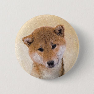 柴犬(赤)絵画ズ – オリジナルドッグアート 缶バッジ