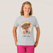 柴犬(赤)絵画ズ – オリジナルドッグアート Tシャツ (正面フル)
