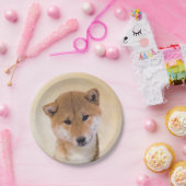 柴犬(赤)絵画 -オリジナルドッグアート ペーパープレート (パーティー)